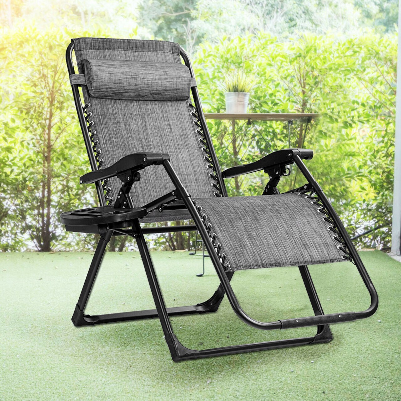 Gymax Folding Zero Gravity Lounge Chair Recliner w Cup Holder